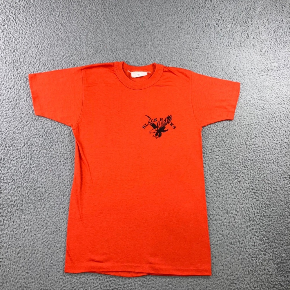 Vintage 1980 Screen Stars T Shirt Mens XS 16x25.5 Orange Black Hawks Eagle USA